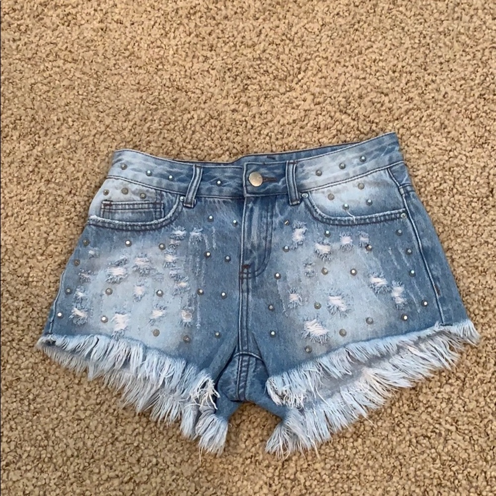 Studded jean shorts